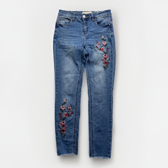 Streetwear Society Skinny High Rise Floral Embroidery Jeans Wom Sz 5 Blue Denim - Picture 1 of 12